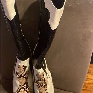 Black leather snake skin boots